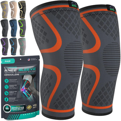 Modvel Compression Knee Brace for Women & Men, 2-Pack Knee Brace for Running Knee Pain, Knee Support Compression Sleeve, Workout Sports Knee Braces for Meniscus Tear, ACL & Arthritis Pain Relief