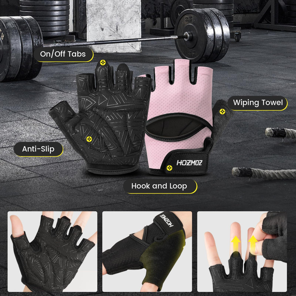 Ventilated Weight Lifting Gloves, Thick Padded Workout Gym Gloves with Full Palm Protection & Grip & Shock Absorption for Women & Men's Fitness Exercise Training