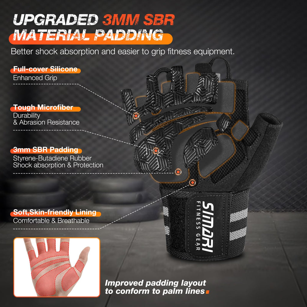 SIMARI Breathable Workout Gloves for Men & Women, Weight Lifting Gloves with Padded, Grip, Full Palm Protection, Gift for Gym Exercise, Cycling, Weightlifting Training, Fitness, Black, Pink, Size