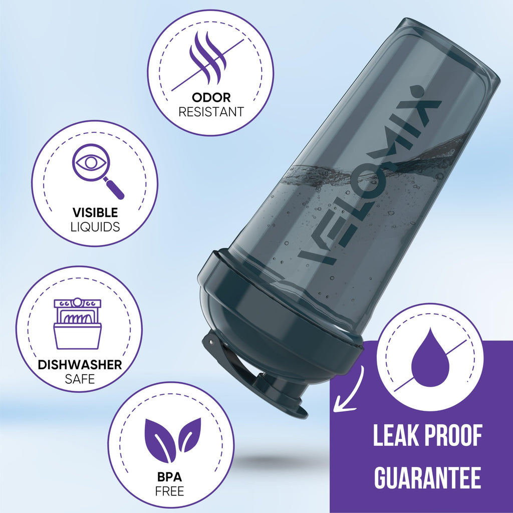 VELOMIX -4 PACK- 28 oz Protein Shaker Bottle for Protein Mixes - 4x Wire Whisk | Leak Proof Shaker Cups for Protein Shakes | Protein Shaker Bottle Pack | Protein Shake Cup (Brown)