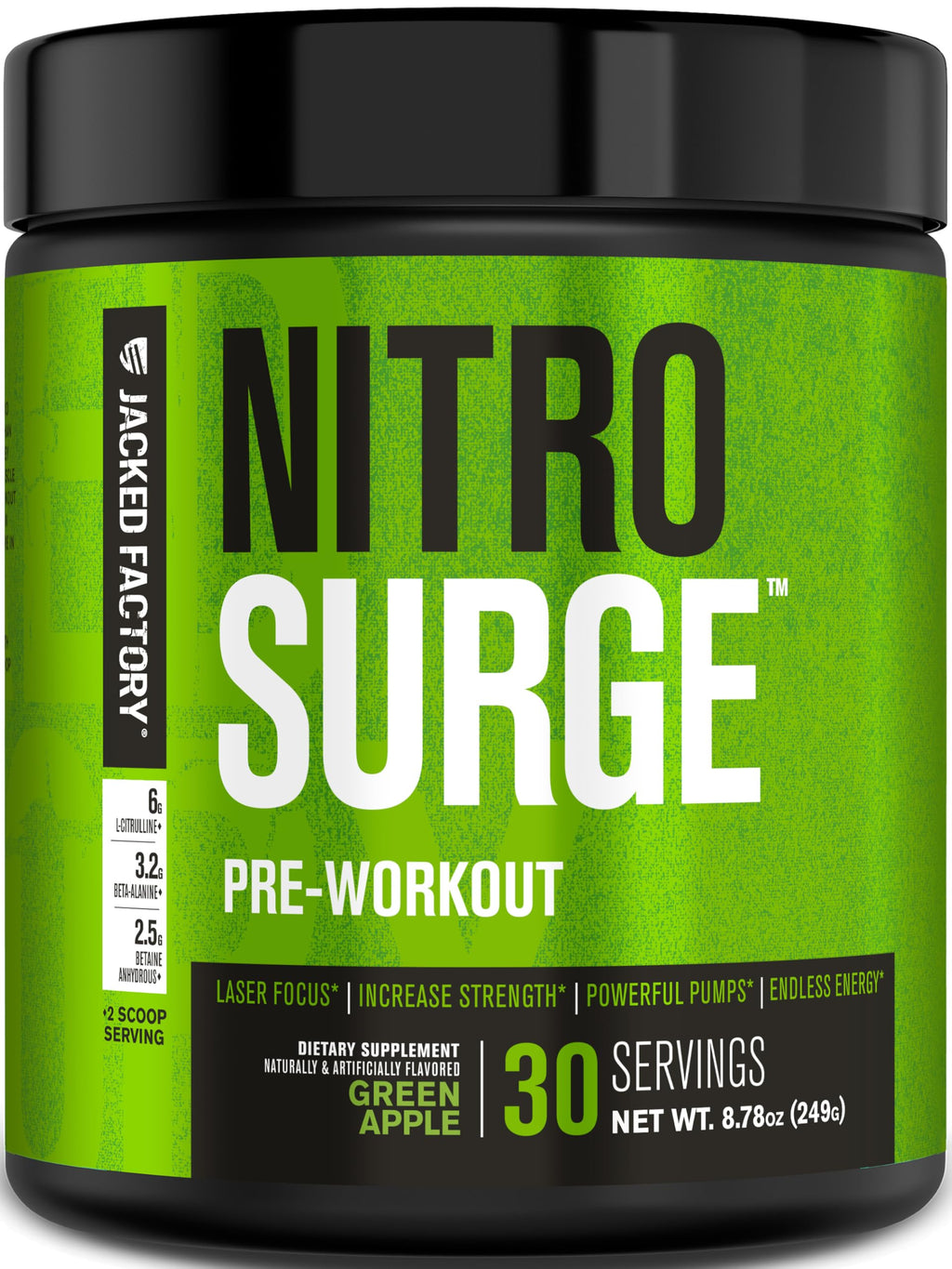 Jacked Factory NITROSURGE Pre Workout Supplement - Endless Energy, Instant Strength Gains, Clear Focus, Intense Pumps - NO Booster & Preworkout Powder with Beta Alanine - 30 Servings, Cherry Limeade