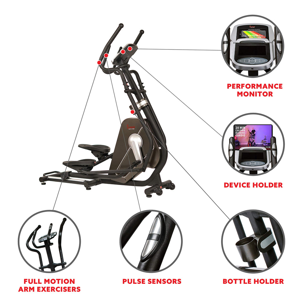 Sunny Health & Fitness Elliptical Trainer Machine w/Built-in Pulse Sensor, Low Impact Cardio Exerciser & Full-Body Cross Training for Home, Optional Free SunnyFit App Link & Electric w/300LB Load