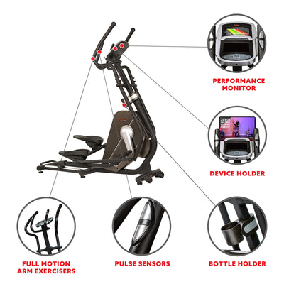 Sunny Health & Fitness Elliptical Trainer Machine w/Built-in Pulse Sensor, Low Impact Cardio Exerciser & Full-Body Cross Training for Home, Optional Free SunnyFit App Link & Electric w/300LB Load