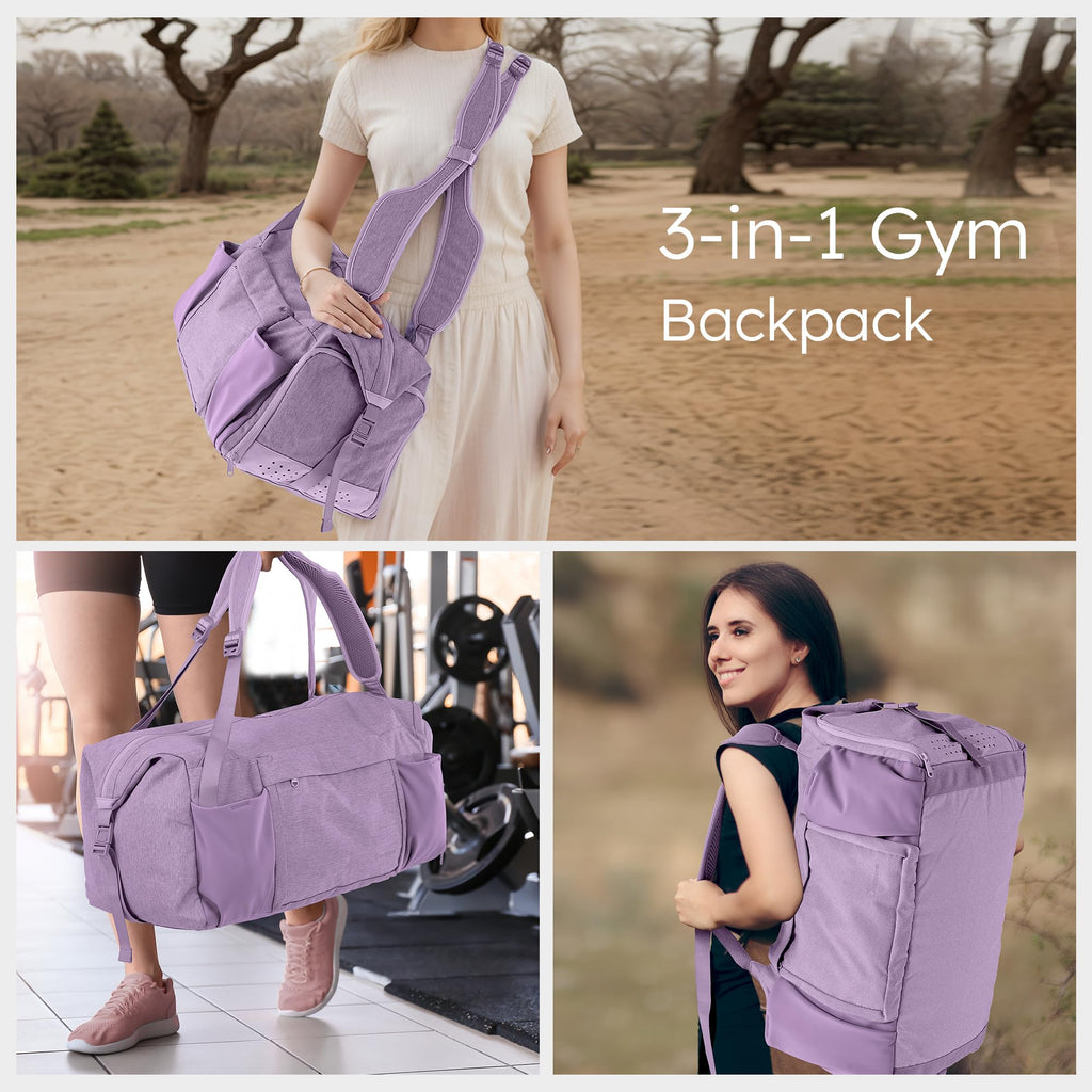 Gym Bag for Men with 2 Upgraded Bottle Holders Convertible Duffle Bag and Gym Backpack Waterproof Sports Bags with Shoes Compartment and Wet Pocket - Black