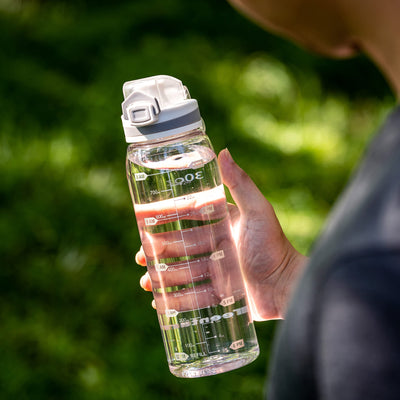 30oz Sport Water Bottle with Time Markers, Large Durable Gym Plastic Bottle Tritan BPA Free for Fitness, Outdoor Enthusiasts, Leakproof Gray (Pack of 1)