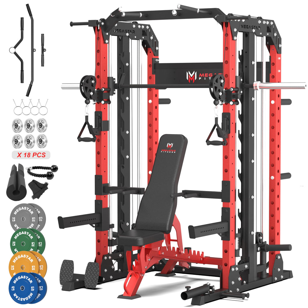 Smith Machine Home Gym with Aluminum Pulley Set- 2000lbs Capacity All-in-One Power Rack with Cable Crossover, Pull-Up Bar & Dip Station, Includes 18 Attachments, P107 Anvil