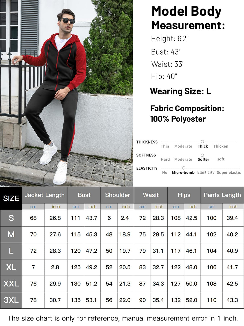 Men's Tracksuit 2 Pieces Set Zip Up Hoodie Sweatsuits Athletic Jogging Suit Set Casual Outfit with Pockets