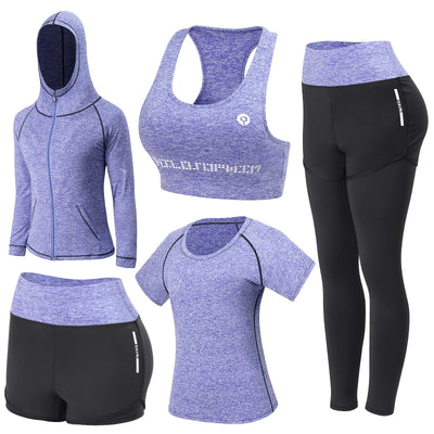 Women Workout Clothes Set 5 PCS Exercise Athletic Outfits Set