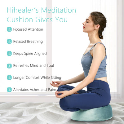 Hihealer Meditation Cushion, Traditional Tibetan Meditation Pillow Velvet Cover - Large Floor Cushion Seating for Adults - Yoga Buckwheat Bolster for Women、Moms