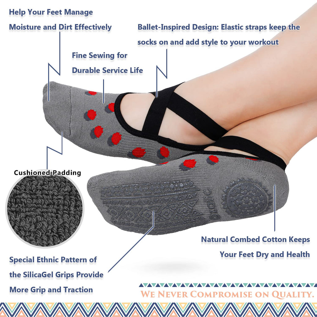 Ozaiic Pilates Socks for Women Non Slip Grip, Yoga Socks with Grippers for Barre, Hospital, Ballet, Dance, Barefoot Workout