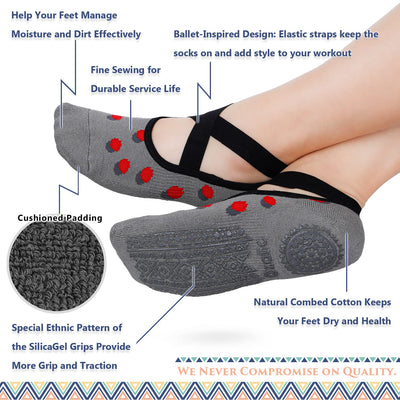 Ozaiic Pilates Socks for Women Non Slip Grip, Yoga Socks with Grippers for Barre, Hospital, Ballet, Dance, Barefoot Workout
