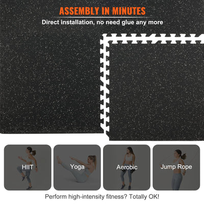VEVOR 0.56Inch 48sq.ft 12 Tiles Gym Flooring for Home Gym, Rubber Top with High Density EVA Foam, 25 x 25In Gym Floor Exercise Equipment Mats, Interlocking Gym Mats, Puzzle Workout Mats, Black & Gray