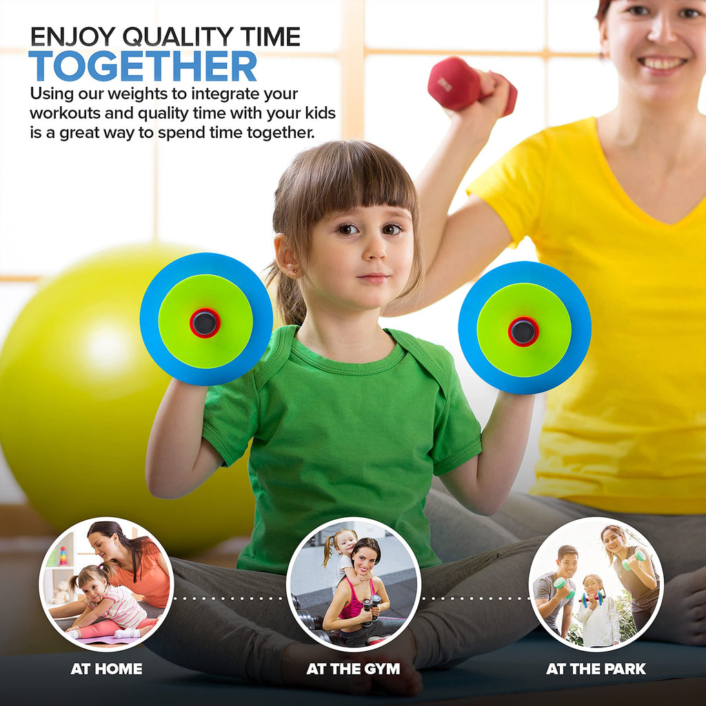 Modern Innovations Kids Weight Set (2 Pack) Toy Dumbbells, Baby Dumbbell Workout Weights, Fun Fitness and Exercise Equipment for Toddlers - Black & Gray…