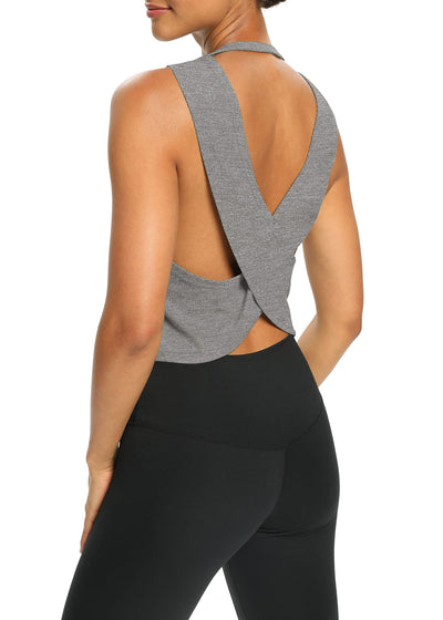 Bestisun Womens Open Back Workout Shirts Cropped Yoga Tank Tops Backless Athletic Clothes