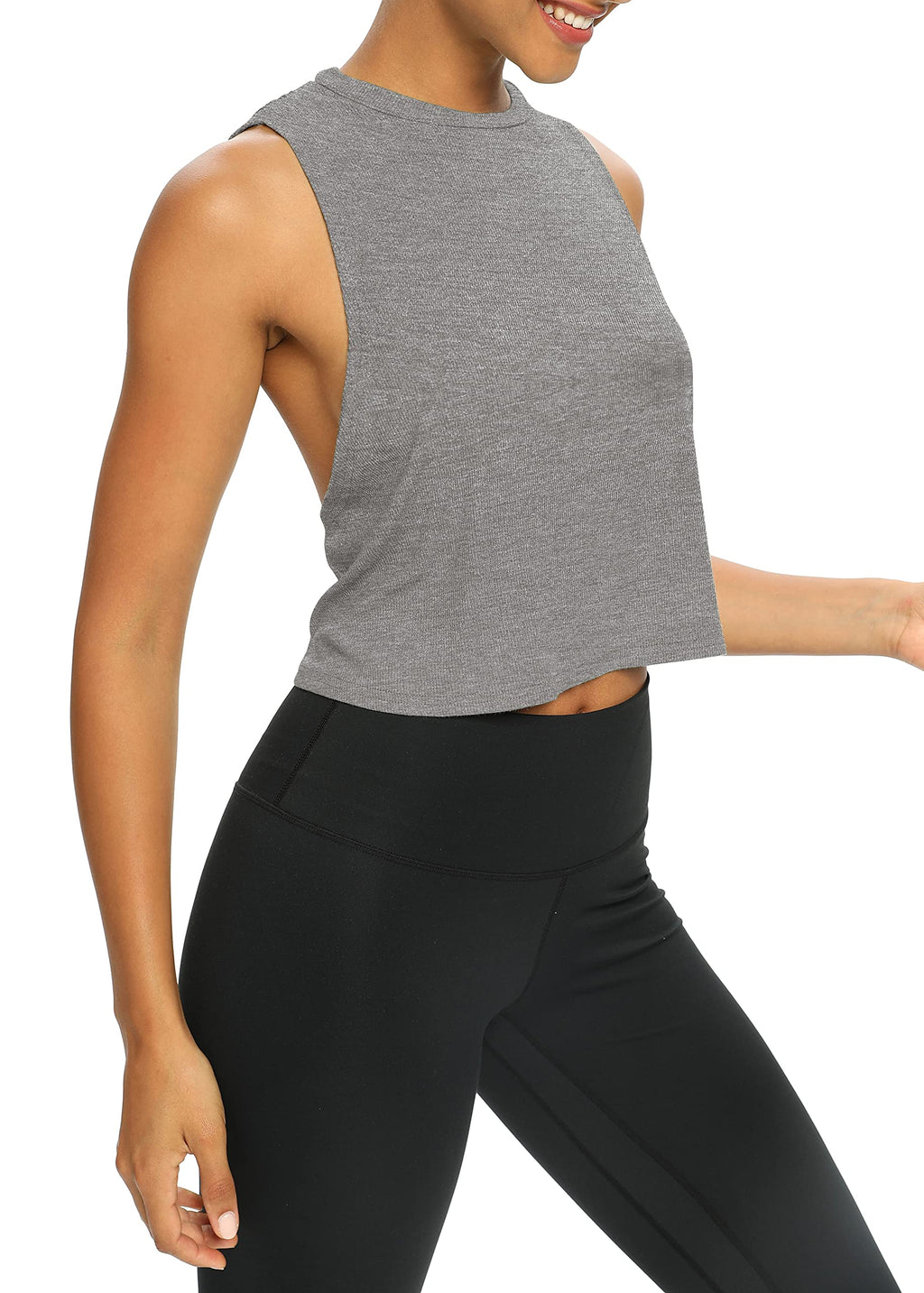 Bestisun Womens Open Back Workout Shirts Cropped Yoga Tank Tops Backless Athletic Clothes