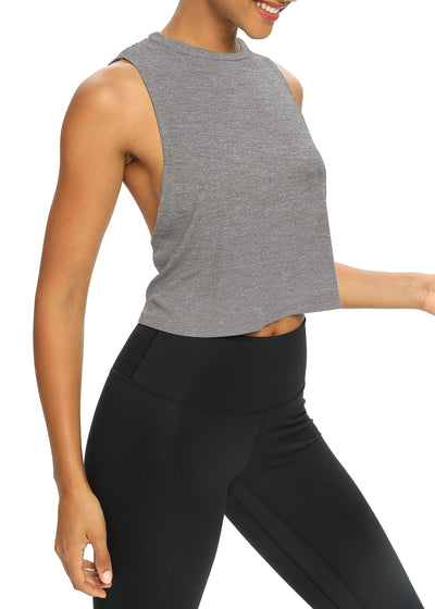 Bestisun Womens Open Back Workout Shirts Cropped Yoga Tank Tops Backless Athletic Clothes