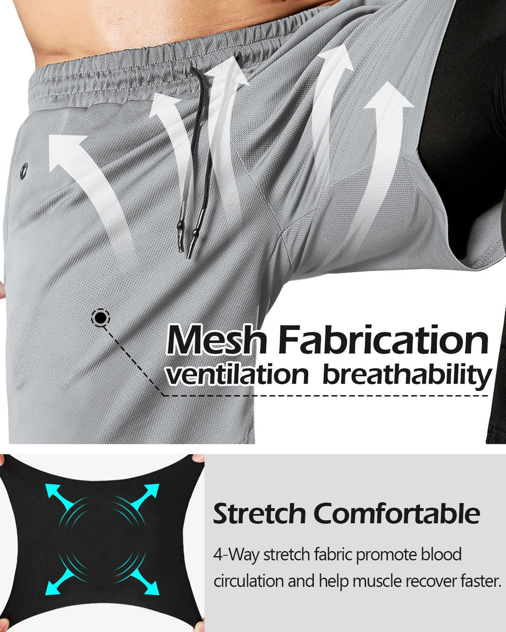 Aolesy Men's 2 in 1 Running Pants, Gym Workout Compression Pants for Men Training Athletic