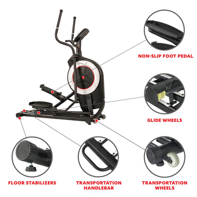 Sunny Health & Fitness Elliptical Trainer Machine w/Built-in Pulse Sensor, Low Impact Cardio Exerciser & Full-Body Cross Training for Home, Optional Free SunnyFit App Link & Electric w/300LB Load