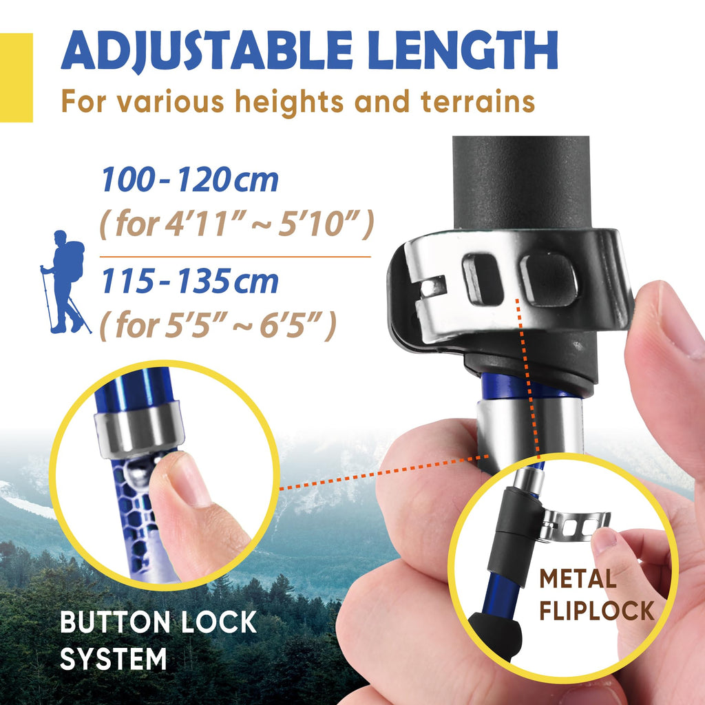 Trekology Trek-Z Collapsible Hiking & Trekking Poles - Balance Support for Seniors, Women, and Men, 2pc Per Set