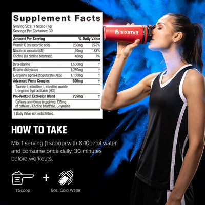 Six Star Pre-Workout Powder for Men & Women, Fruit Punch (30 Servings) - Preworkout Explosion 2.0 Energy Powder Drink Mix with Beta-Alanine & Caffeine - Sports Nutrition Supplement Products