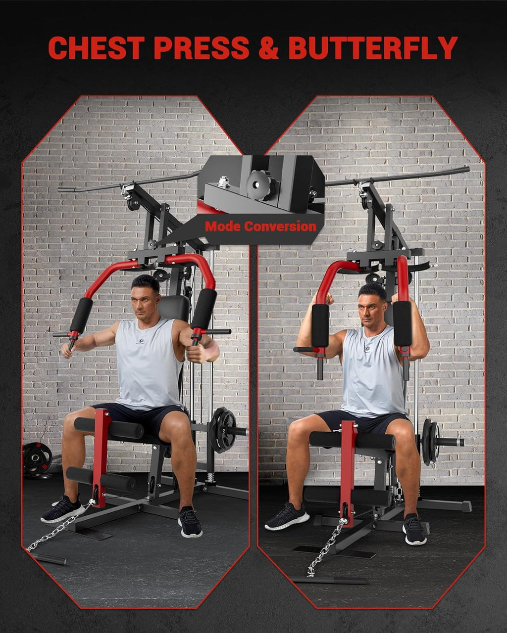 Home Gym Equipment, Workout Weight Machine with Cable Pulley System, 400 LBS Weight Capacity All in One Full Body Exercise Station for Strength Training, Multifunctional Compact Home Gym