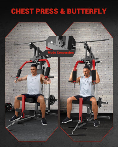 Home Gym Equipment, Workout Weight Machine with Cable Pulley System, 400 LBS Weight Capacity All in One Full Body Exercise Station for Strength Training, Multifunctional Compact Home Gym