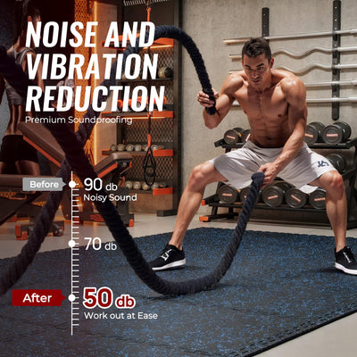 SUPERJARE 0.56'' Thick 12 Pcs 48 Sq Ft Rubber Top Exercise Equipment Mats, High Density EVA Foam Mats with Rubber Top, Interlocking Gym Flooring for Home Gym, Protective Workout Mat, Black/Grey