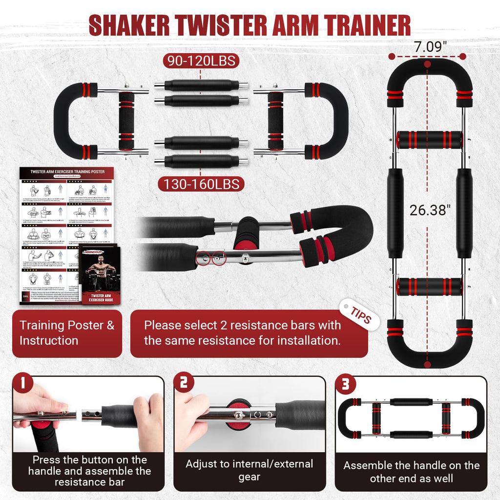 Twister Arm Trainer, Adjustable Twister Arm Chest Exerciser with 2/4 Spring & Training Poster for Men & Women, Detachable Power Twister Home Fitness Equipment for Enhancing Upper Body Muscle