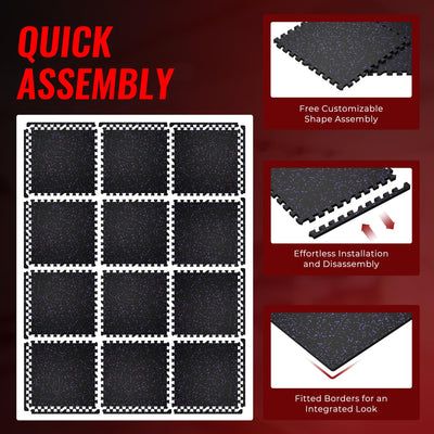 SUPERJARE 0.56'' Thick 12 Pcs 48 Sq Ft Rubber Top Exercise Equipment Mats, High Density EVA Foam Mats with Rubber Top, Interlocking Gym Flooring for Home Gym, Protective Workout Mat, Black/Grey