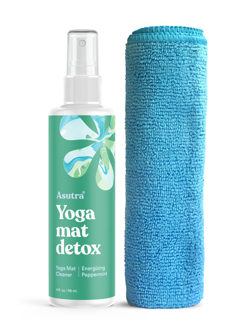 ASUTRA Yoga Mat Cleaner Spray (Energizing Peppermint), 4 fl oz - No Slippery Residue, Organic Essential Oils, Deep-Cleansing for Fitness Gear & Gym Equipment, Microfiber Towel Included