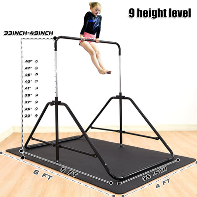 MARFULA Foldable Gymnastic Bar for Kids Ages 3-9, 9 Height Levels, 200 lbs Weight Capacity, 5 Ft Length Gymnastic Kip Bar with Mat, Gymnastic Equipment for Home and Gym Center Indoor Outdoor Use