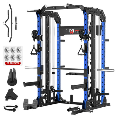 Smith Machine Home Gym with Aluminum Pulley Set- 2000lbs Capacity All-in-One Power Rack with Cable Crossover, Pull-Up Bar & Dip Station, Includes 18 Attachments, P107 Anvil