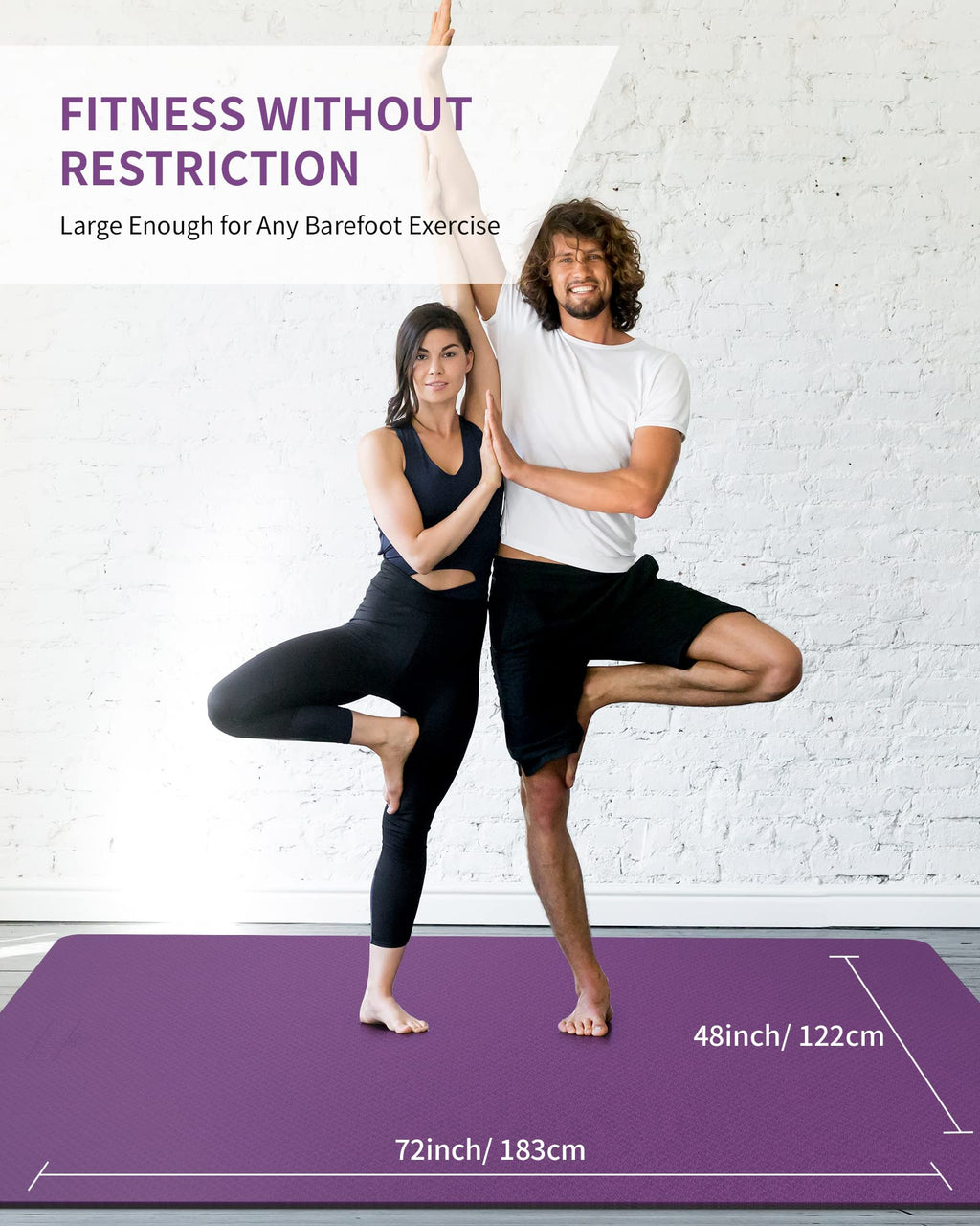 CAMBIVO Large Yoga Mat (6'x 4'), Extra Wide Workout Mat for Men and Women, Yoga Mat Thick 1/3 &1/4 Exercise Mats for Home Workout, Yoga, Pilates (Black,1/4 inch)