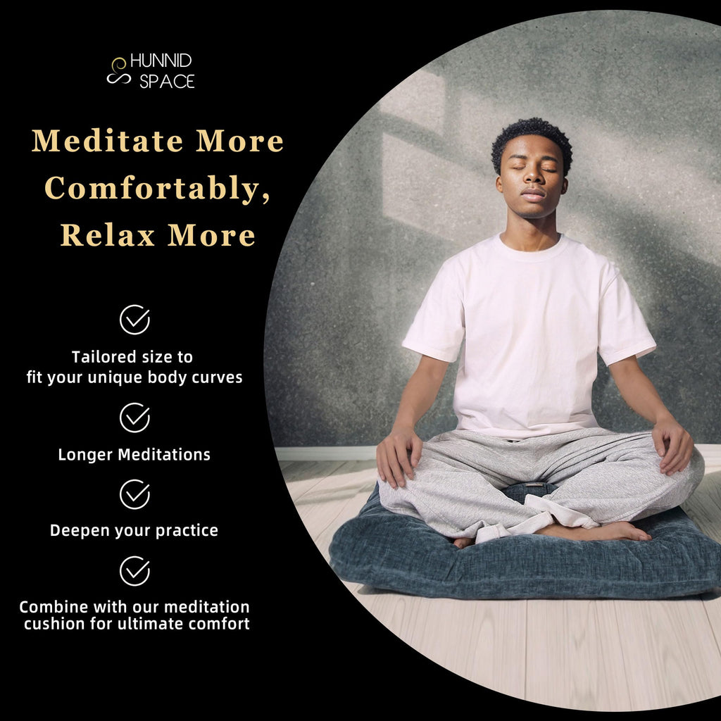 Meditation Zafu Cushion Set with Buckwheat Hulls & Memory Foam - Ergonomic Support for Yoga & Sitting - Removable Machine-Washable Luxury Velvet Cover - for Adults and Kids (Blue)