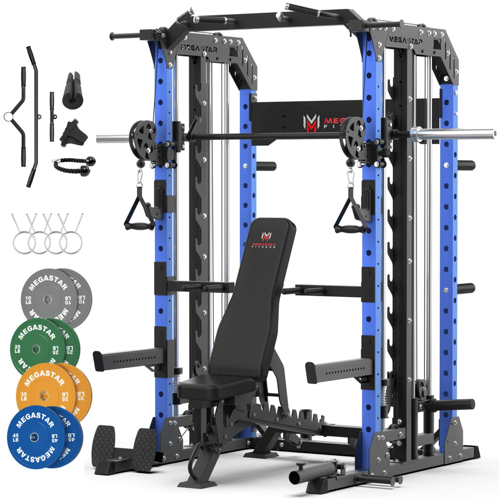 Smith Machine Home Gym with Aluminum Pulley Set- 2000lbs Capacity All-in-One Power Rack with Cable Crossover, Pull-Up Bar & Dip Station, Includes 18 Attachments, P107 Anvil