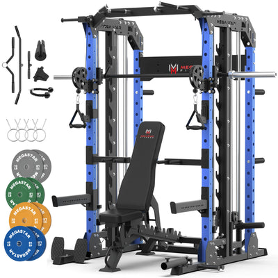 Smith Machine Home Gym with Aluminum Pulley Set- 2000lbs Capacity All-in-One Power Rack with Cable Crossover, Pull-Up Bar & Dip Station, Includes 18 Attachments, P107 Anvil