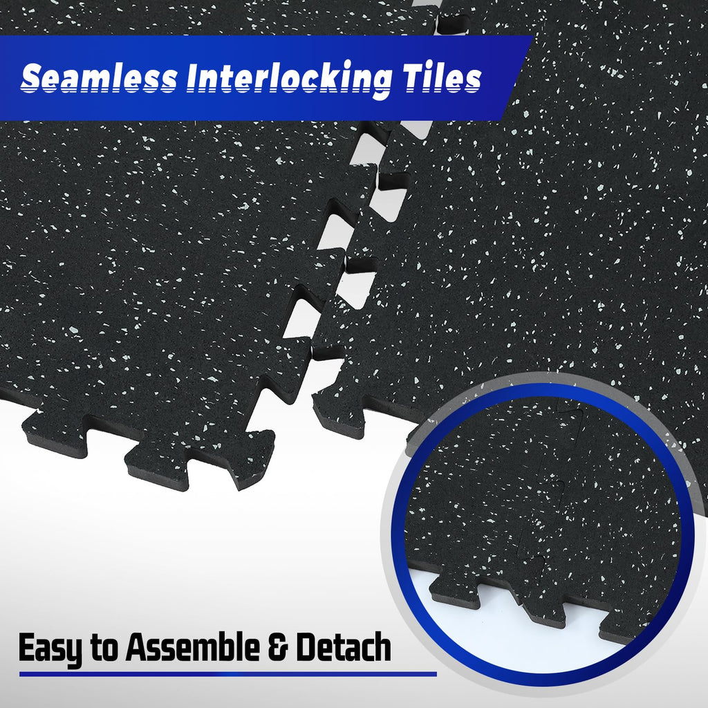 SUPERJARE 0.56'' Thick 12 Pcs 48 Sq Ft Rubber Top Exercise Equipment Mats, High Density EVA Foam Mats with Rubber Top, Interlocking Gym Flooring for Home Gym, Protective Workout Mat, Black/Grey