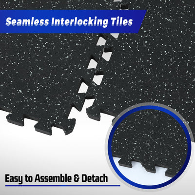 SUPERJARE 0.56'' Thick 12 Pcs 48 Sq Ft Rubber Top Exercise Equipment Mats, High Density EVA Foam Mats with Rubber Top, Interlocking Gym Flooring for Home Gym, Protective Workout Mat, Black/Grey