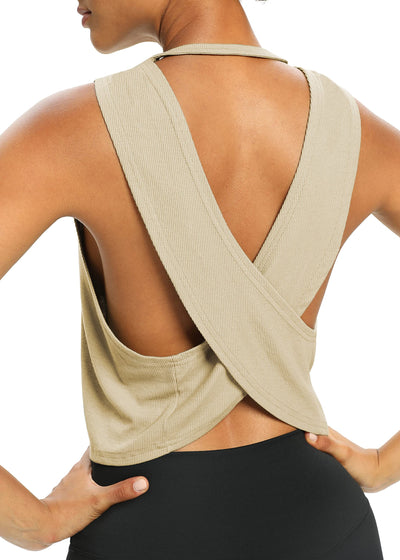 Bestisun Womens Open Back Workout Shirts Cropped Yoga Tank Tops Backless Athletic Clothes