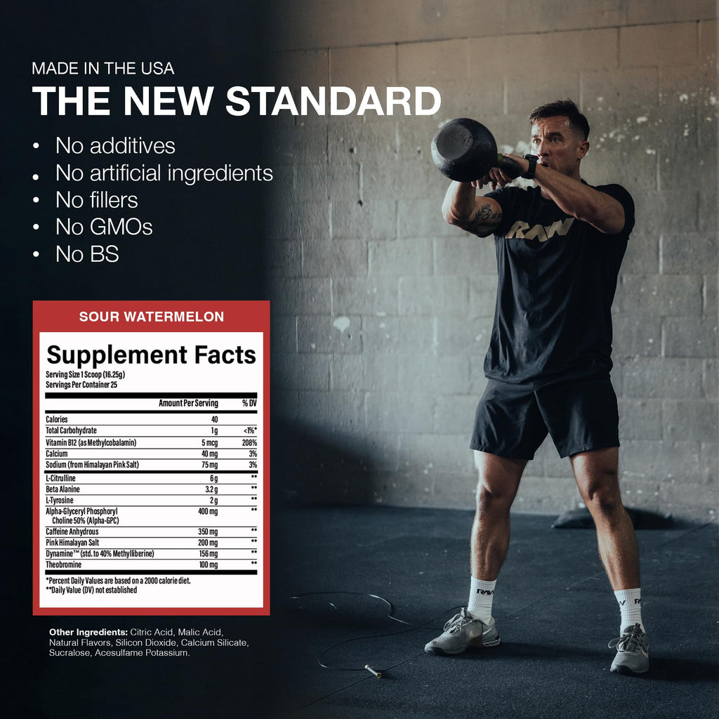 RAW Nutrition - Essential Pre - Chris Bumstead Pre Workout Formula, Sports Nutrition Pre-Workout Powders | Men & Womens Drink, Energy Powder for Working Out (Peach Mango)