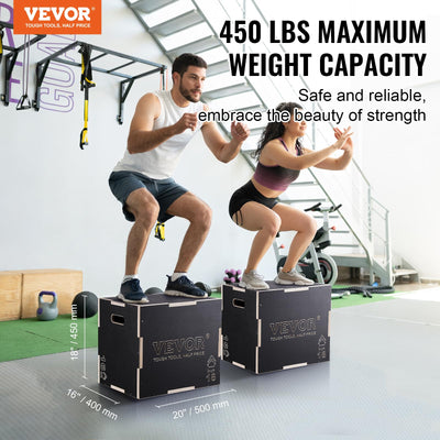 VEVOR 3 in 1 Plyometric Jump Box, Easy-to-Assemble Wood Plyo Box for Jumping Trainers, Home Gym Training and Conditioning