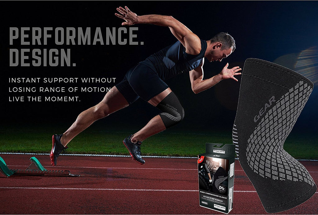 Physix Gear Knee Compression Sleeve for Men & Women - Best Compression Knee Brace for Walking, Running, Gym, Basketball, Weightlifting,Workout, Sports - Knee sleeves Support Compression & Stability