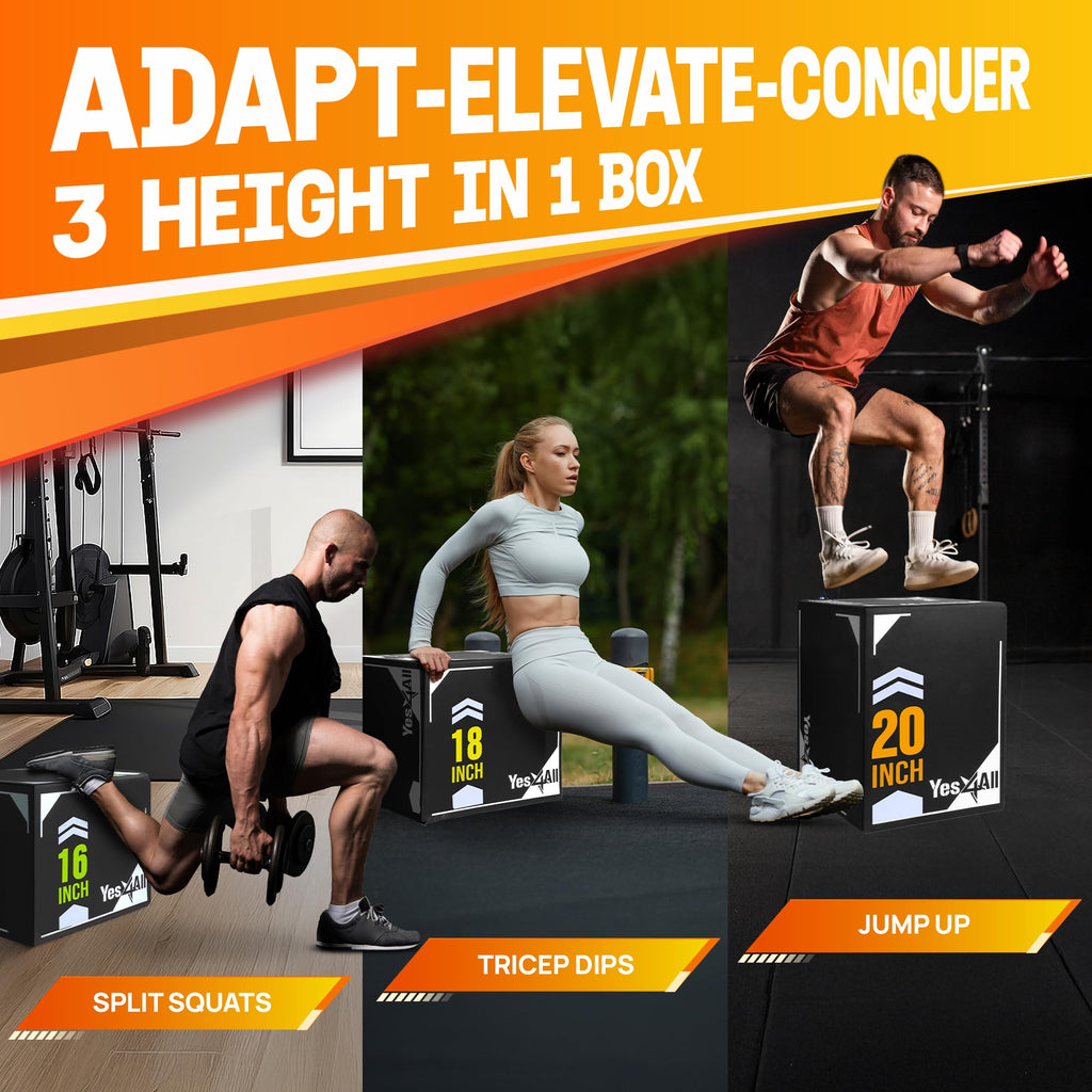 Yes4All 3-in-1 Soft-Padded Plyo Box With Wooden Core, Non-Slip Multi-Use Cushioned Plyometric Jump Box with Vinyl Cover for Jumping, Conditioning, Strength Training