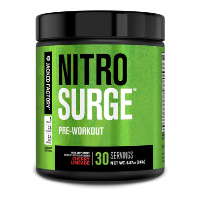 Jacked Factory NITROSURGE Pre Workout Supplement - Endless Energy, Instant Strength Gains, Clear Focus, Intense Pumps - NO Booster & Preworkout Powder with Beta Alanine - 30 Servings, Cherry Limeade