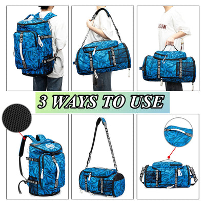 Gym Duffle Bag Backpack with Shoe Compartment,4 ways Travel Backpack for Women and Men,Multi-Functional Weekender bag with Waterproof Layer&Laptop Compartment for Fitness, Travel,Camping