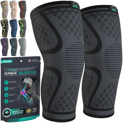 Modvel Compression Knee Brace for Women & Men, 2-Pack Knee Brace for Running Knee Pain, Knee Support Compression Sleeve, Workout Sports Knee Braces for Meniscus Tear, ACL & Arthritis Pain Relief