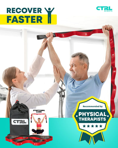 Stretching Strap with Loops - Non Elastic Stretch Band for Physical Therapy, Yoga Strap for Stretching Equipment, Stretch Bands for Exercise and Flexibility - Fascia, Hamstring & Leg Stretcher Belt