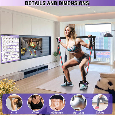 Portable Pilates Bar Kit with Resistance Bands for Men and Women - 3 Set Exercise Resistance Bands - Multifunctional Home Gym - Supports Full-Body Workouts – with Fitness Poster and Video
