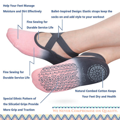 Ozaiic Pilates Socks for Women Non Slip Grip, Yoga Socks with Grippers for Barre, Hospital, Ballet, Dance, Barefoot Workout