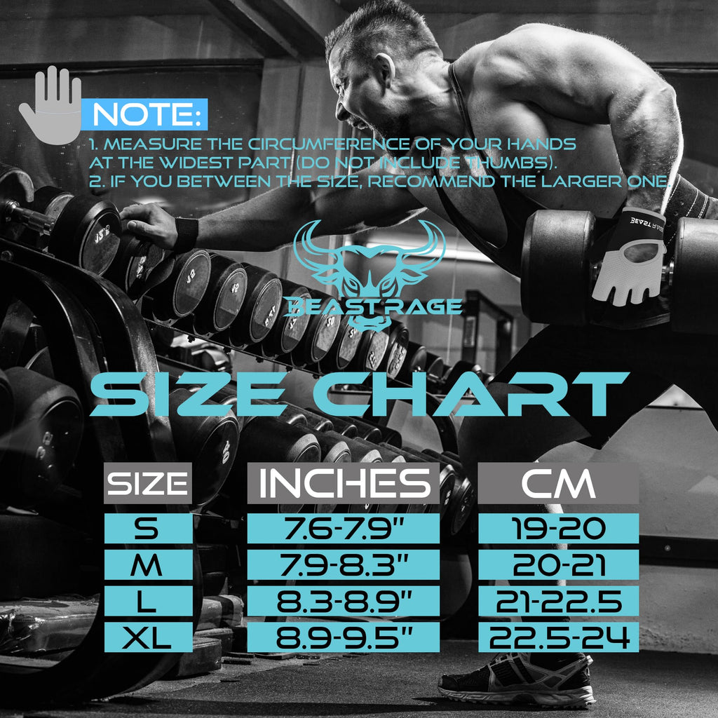 BEAST RAGE Workout Gloves for Men & Women - Fingerless Gym Gloves with Palm Protection, Breathable & Lightweight for Weightlifting, Cycling & Pull Up